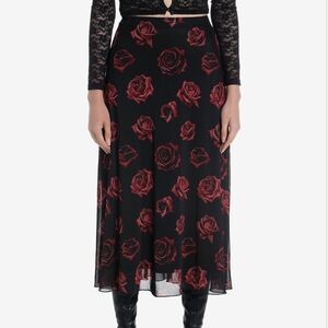 Hot Topic Red Rose Mesh Midi Skirt